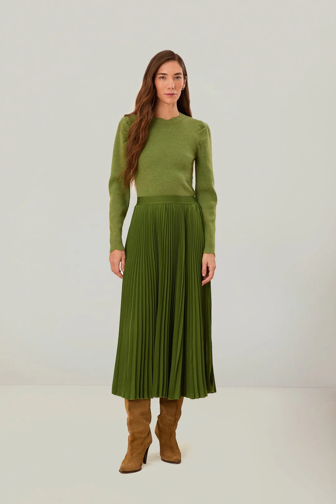Green Pleated Maxi Skirt | FarmRio (US)