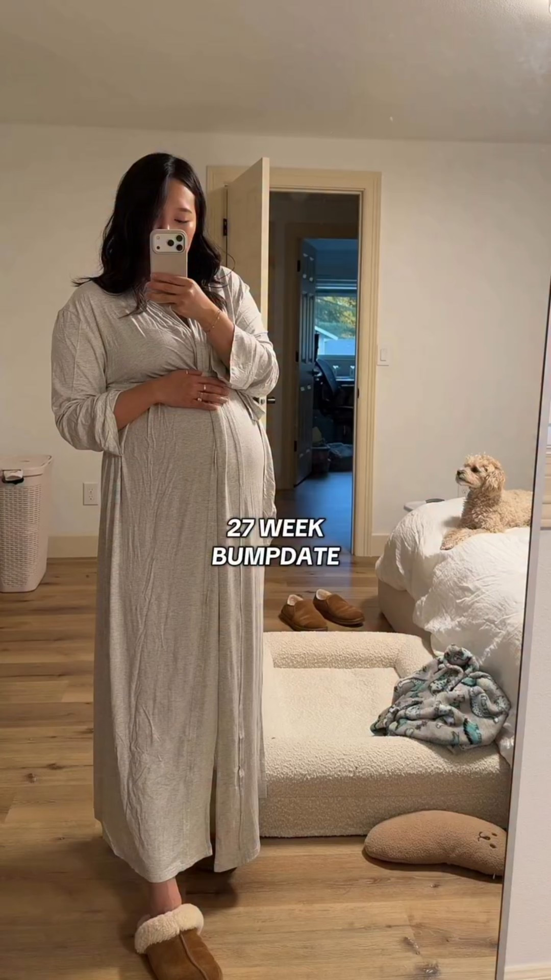 I’m fine! 🙃

Cozy home fit:
- Robe: @bumpsuit Cloud Robe in Heather Grey
- Slippers: @ugg Scuffette II in Chestnut

#firsttimemom #pregnancy #10weekcountdown