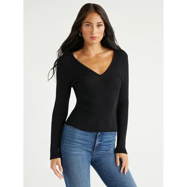 Sofia Jeans Women's Ribbed Sweater with Long Sleeves, Sizes XS-3XL | Walmart (US)