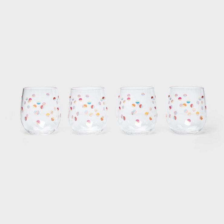 14oz 4pk Plastic Scattered Dot Stemless Wine Glasses - Sun Squad™ | Target