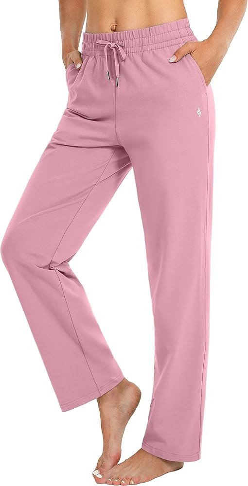 SANTINY Women's Cotton Sweatpants Yoga Lounge Casual Pants Open Bottom Sweat Pants for Women with... | Amazon (US)