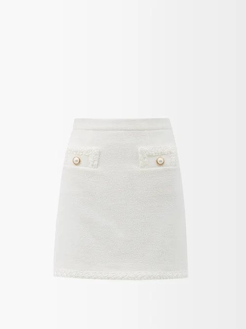 Alessandra Rich - Button-embellished Wool-blend Bouclé Mini Skirt - Womens - White | Matches (UK)