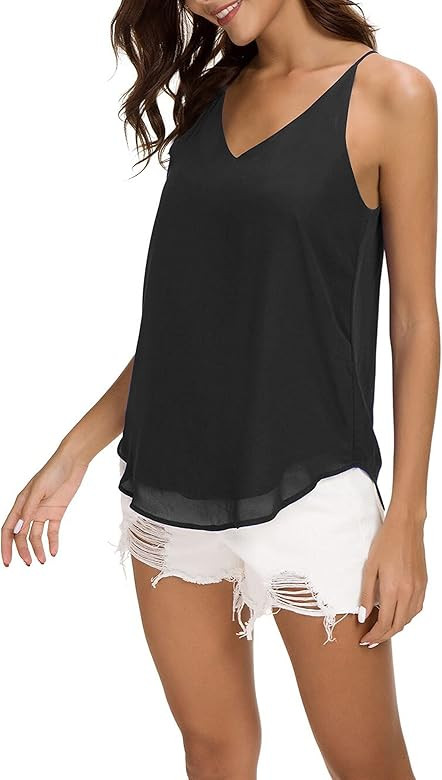 Evera B Women's V-Neck Chiffon Adjustable Spaghetti Strap Cami Top | Amazon (US)