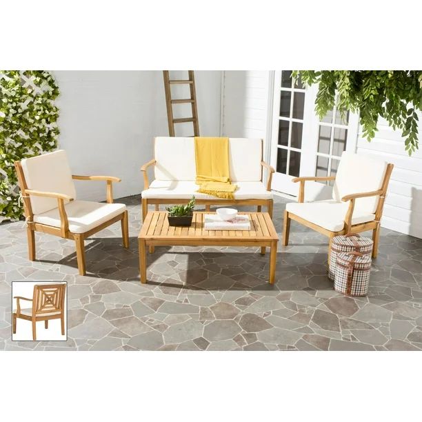 Safavieh Del Mar Outdoor Contemporary 4 Piece Living Set with Cushion | Walmart (US)