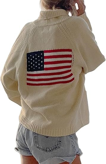 Women American Flag Sweater Cardigan Long Sleeve Open Front Patriotic Top July 4th Oversized Knit... | Amazon (US)