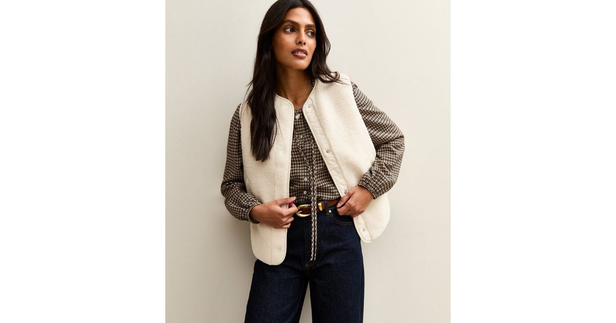Cream Borg Sleeveless Gilet Jacket  | New Look | New Look (UK)