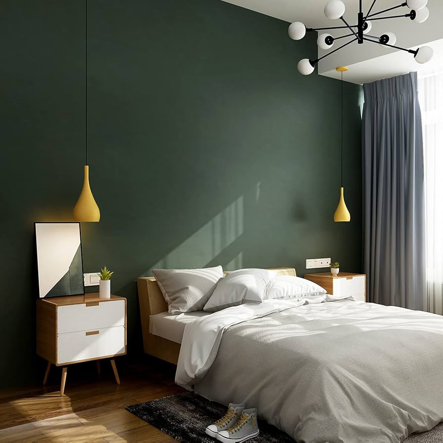 JSEVEM 16"×354" Thick Darker Black Green Matte Wallpaper Peel and Stick Solid Dark Green Bedroom... | Amazon (US)