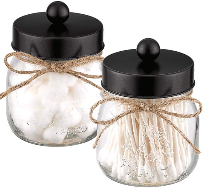 Elwiya 2 Pack Glass Mason Jar Mason Jar Bathroom Vanity Organizer with Black Stainless Steel Lid,... | Amazon (US)