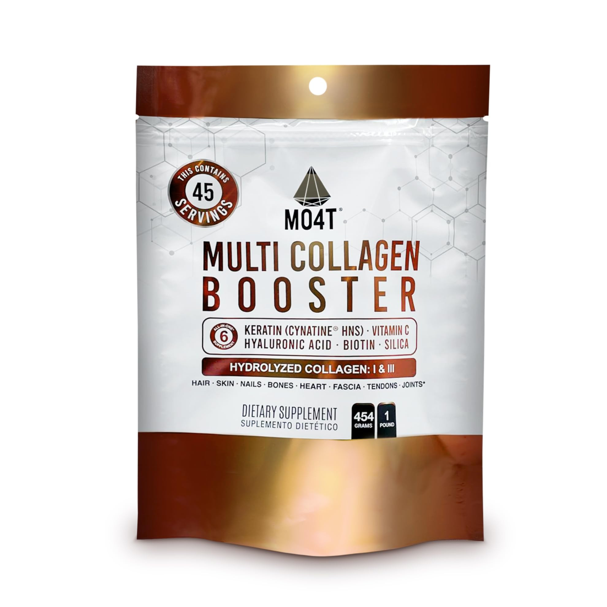 Multi Collagen Booster Powder – Extra Strength Collagen Supplement with Added Keratin, Biotin, Hyaluronic Acid, Vitamin C & Silica – Extra Nutrients for Hair, Nails,& Skin -1 Pound | Amazon (US)