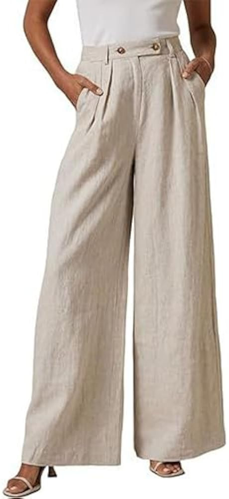 Women's High Waisted Loose Casual Comfortable Pocket Wide Leg Straight Leg Pants Pants | Amazon (US)