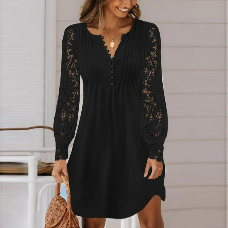 Finelylove Black Birthday Dress Pastel Color Dress For Women A-line Long Long Sleeve Printed Blac... | Walmart (US)