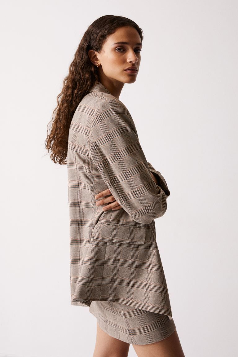 Double-breasted Jacket - Light beige/checked - Ladies | H&M US | H&M (US + CA)