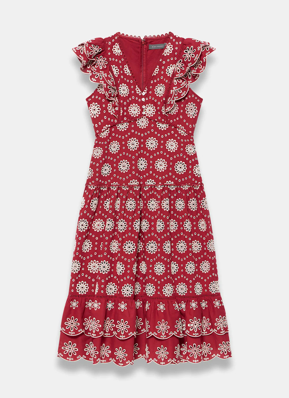 Red Cotton Broderie Midi Dress | Mint Velvet