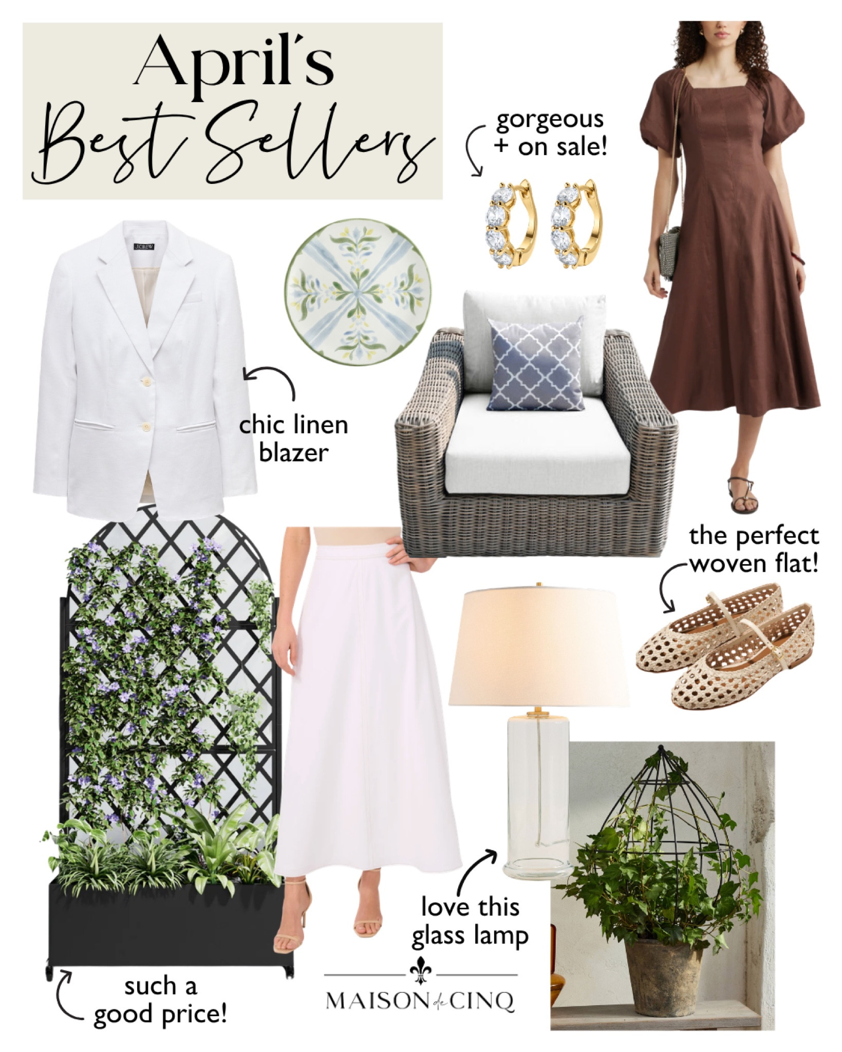 Last month’s best sellers include the perfect linen blazer, an amazing trellis for a great price, the perfect woven flats, and more!

Home decor, spring decor, outdoor furniture, outdoor decor, spring outfit, spring fashion, spring dress, white midi skirt, tabletop 

#LTKHome #LTKSeasonal #LTKMothersDay