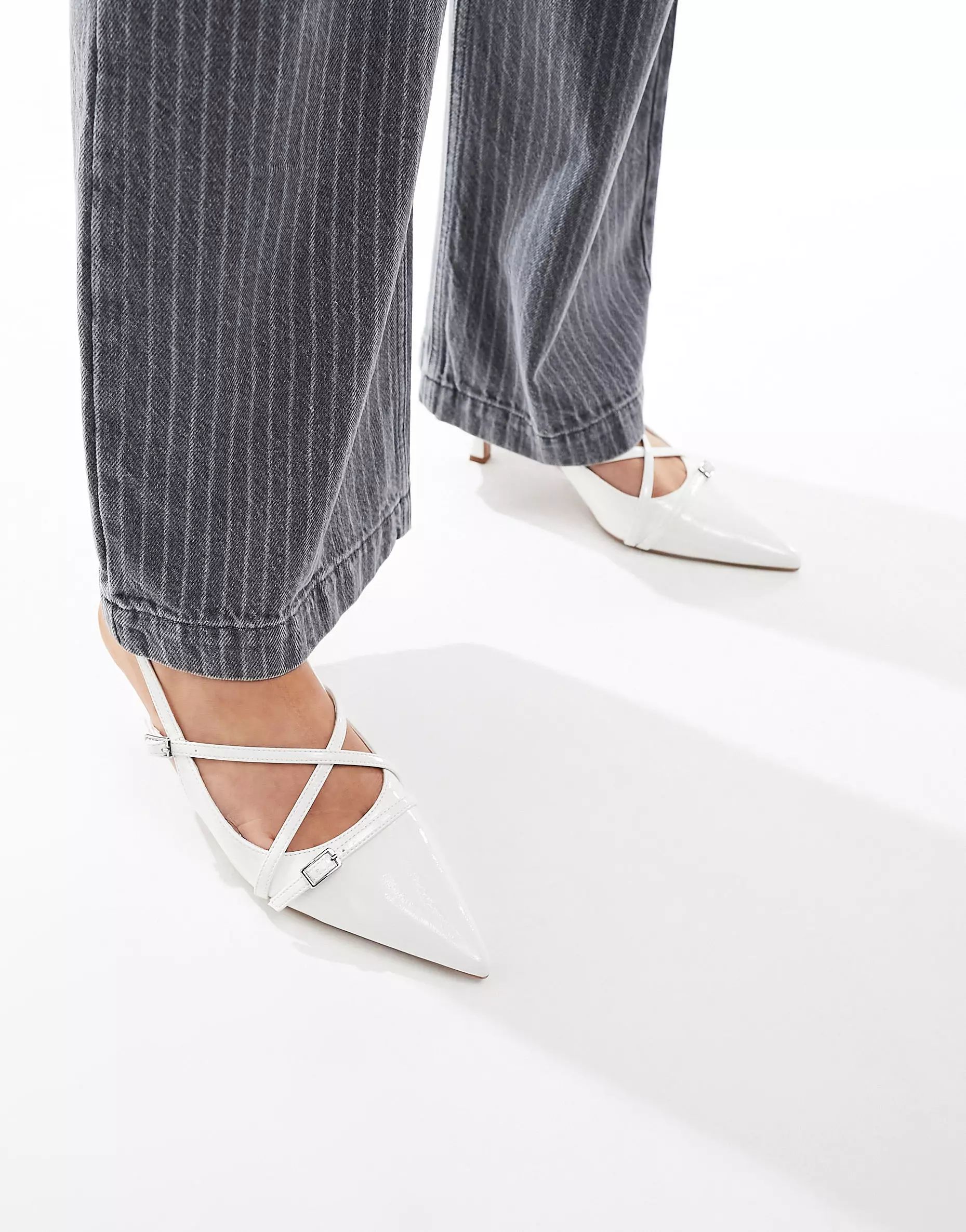 ASOS DESIGN Scottie buckle detail mid heeled shoes in off white | ASOS (Global)