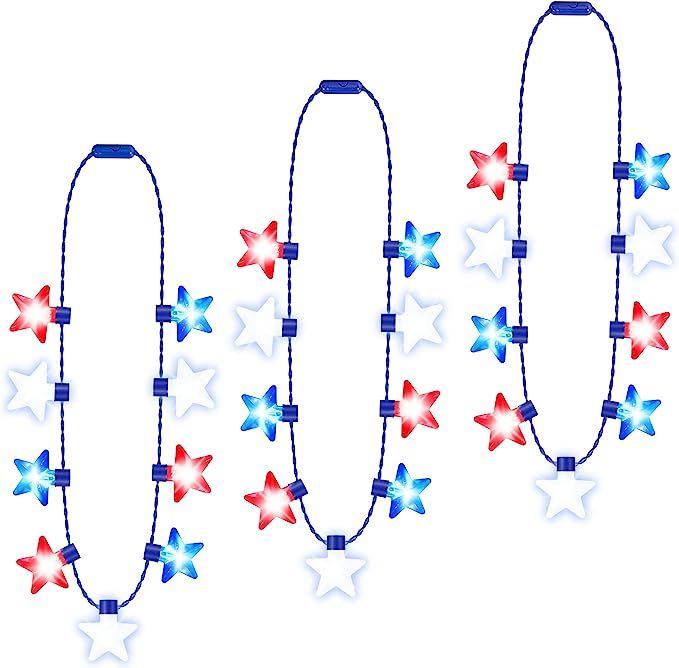 4th of July Necklace Accessories, 4th of July Light Up Stars Necklace, Red Blue White Flashing Ne... | Amazon (US)