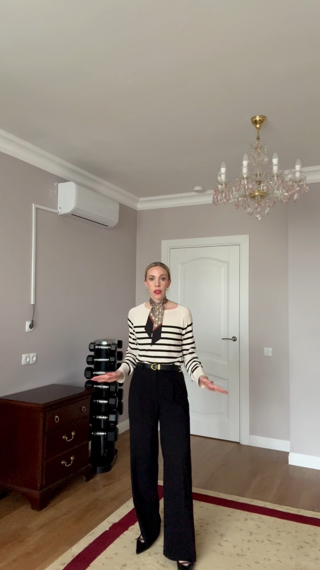 Work outfit, business casual workwear, striped top, silk scarf, black trousers, spring workwear 

#LTKOver40 #LTKootd #LTKWorkwear