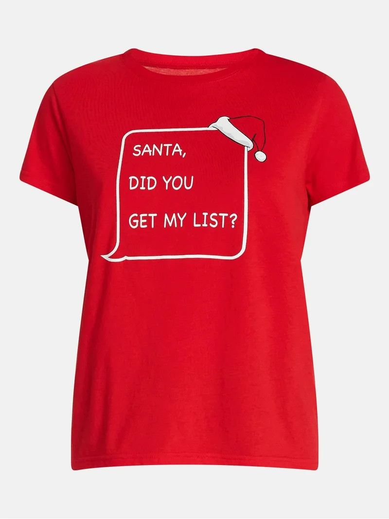 Christmas Women's List for Santa Graphic Tee with Short Sleeves, Sizes XXS-XXL | Walmart (US)