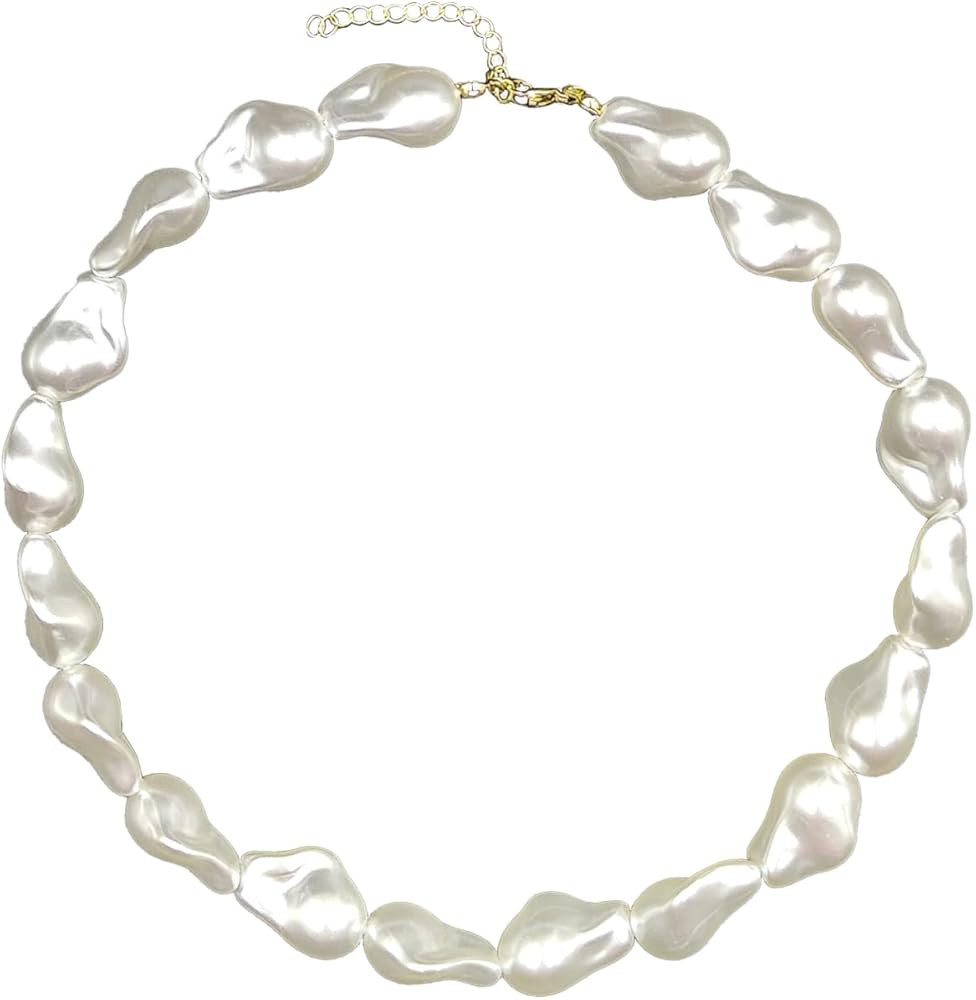 Pearl Necklaces for Women Chunky Pearl Choker Necklaces Baroque Pearl Necklace Dainty White Pearl... | Amazon (US)