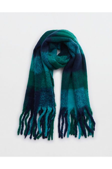 Aerie Plaid Brushed Heavyweight Scarf Women's Green Alpine One Size | American Eagle Outfitters (US & CA)
