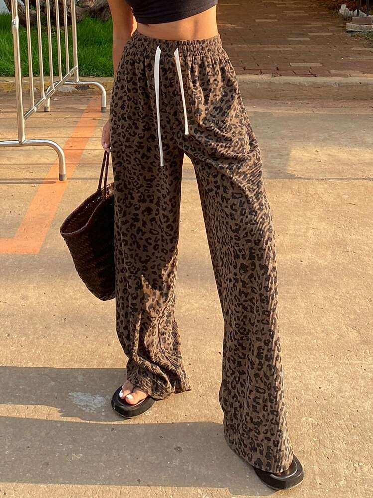 Livesso Women's Leopard Print Simple Daily Long Pants | SHEIN