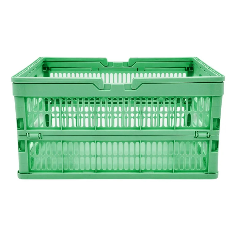 Mainstays Plastic Collapsible Storage Basket w/ Handles, Green | Walmart (US)