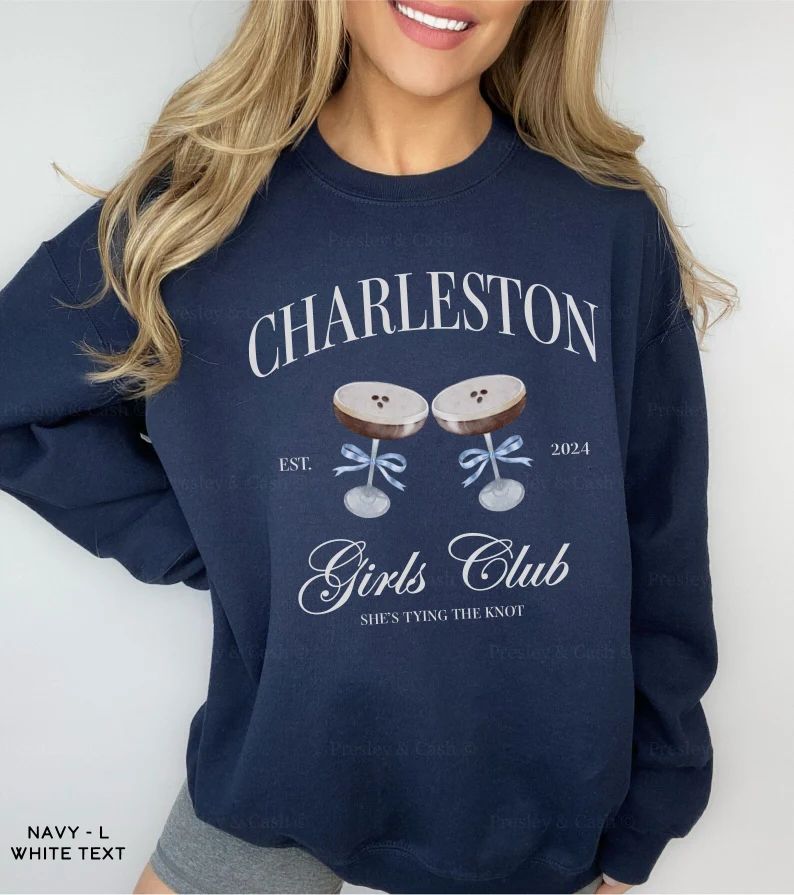 Charleston Bachelorette Party Sweatshirt Bow Cocktail Shirt Social Club Crewneck Coquette Bachelo... | Etsy (US)