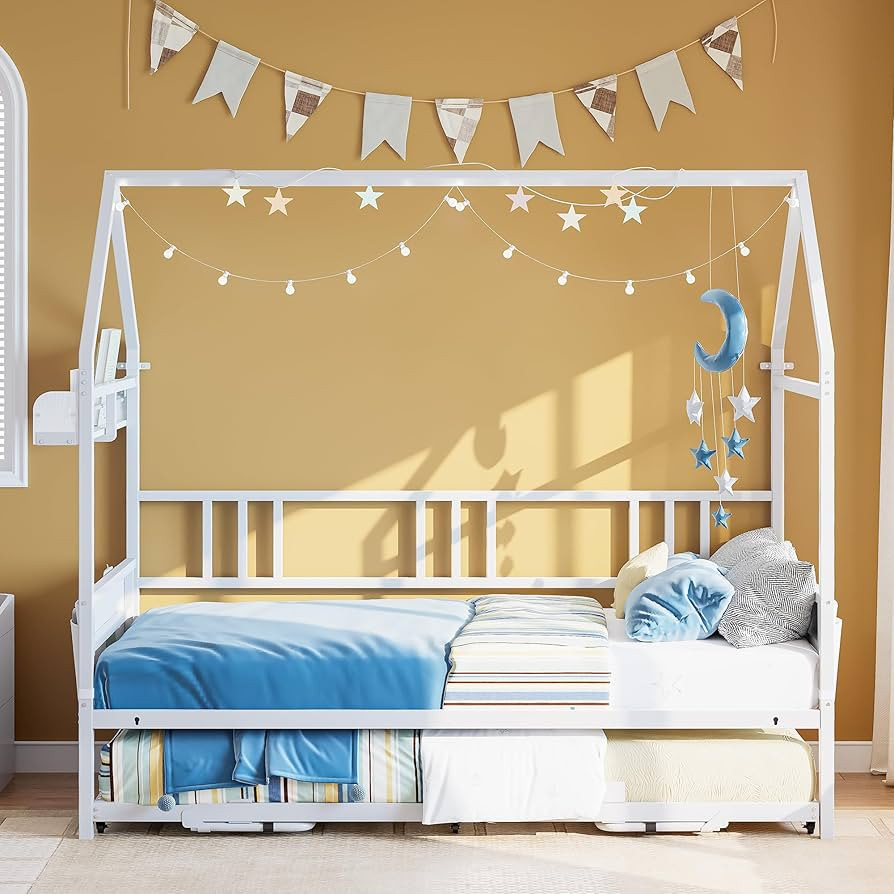 LIKIMIO Daybed with Pop Up Trundle, House Metal Twin Bed Frame with Bedside Storage,Sofa Day Bed ... | Amazon (US)