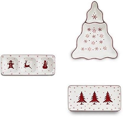 Euro Ceramica Winterfest Dinnerware Snacking & Serving Holiday Bundle – 1 Piece Chip and Dip Tr... | Amazon (US)