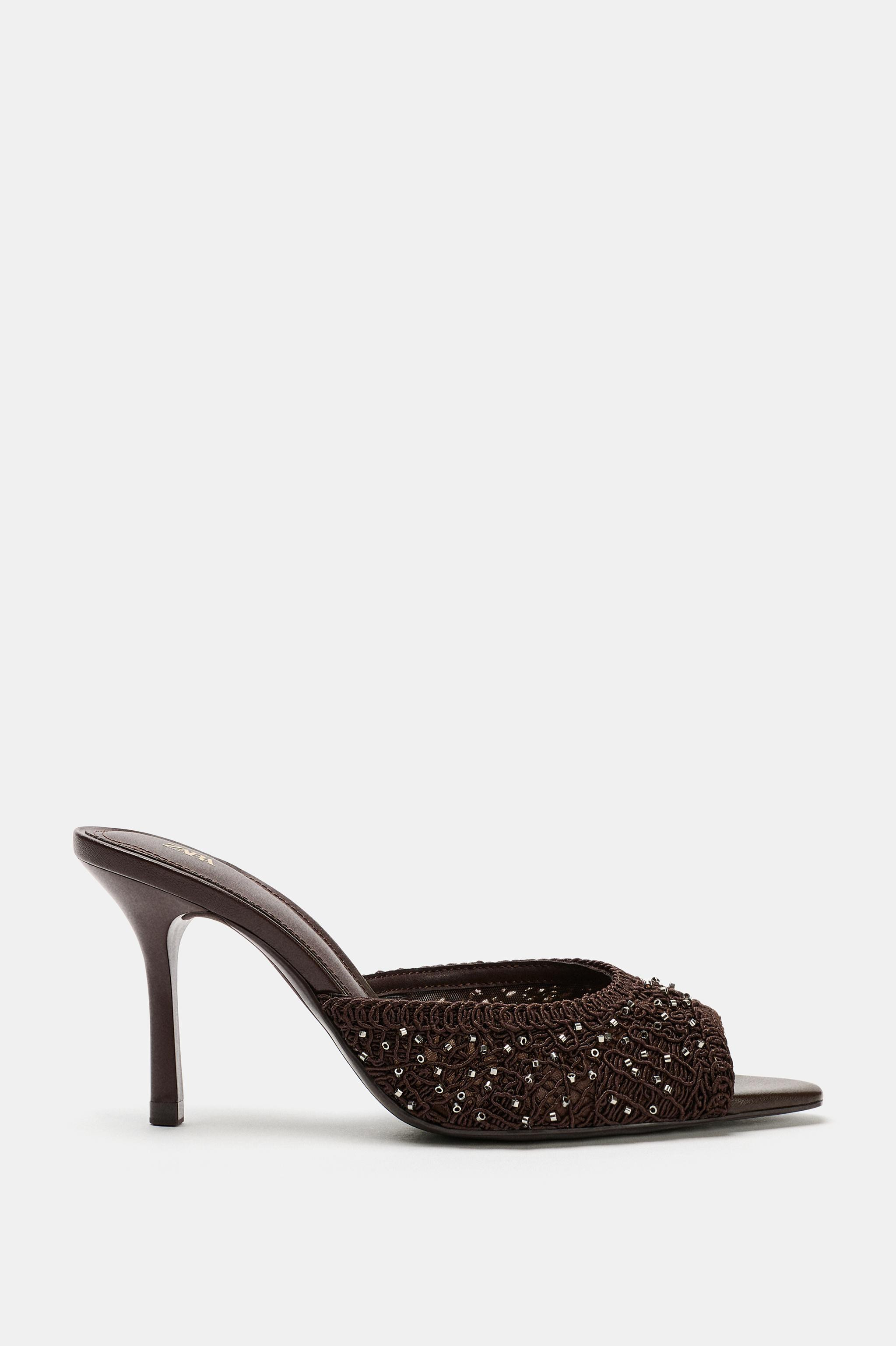 Model height: 175 cmMule sandals. Fabric top with shiny appliqu\u00e9s. High stiletto heel. Point... | Zara DE
