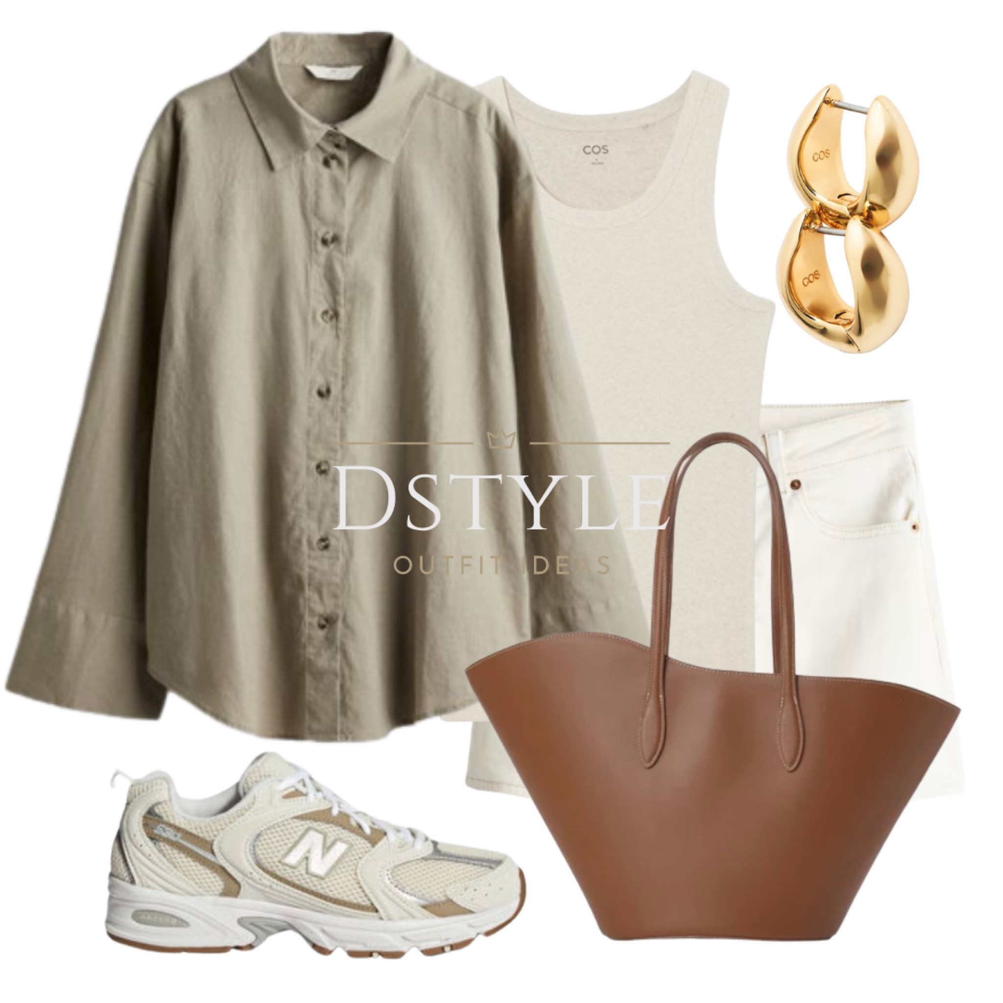 Taupe / Greige linen-blend shirt, beige melange ribbed tank top, denim shorts, brown leather bag, New Balance sneakers, trainers

#LTKSaleAlert #LTKStyleTip #LTKFindsUnder50