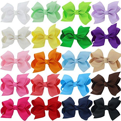 QingHan Baby Girls 3" Grosgrain Ribbon Boutique Hair Bows Alligator Clips Pack Of 20 | Amazon (US)