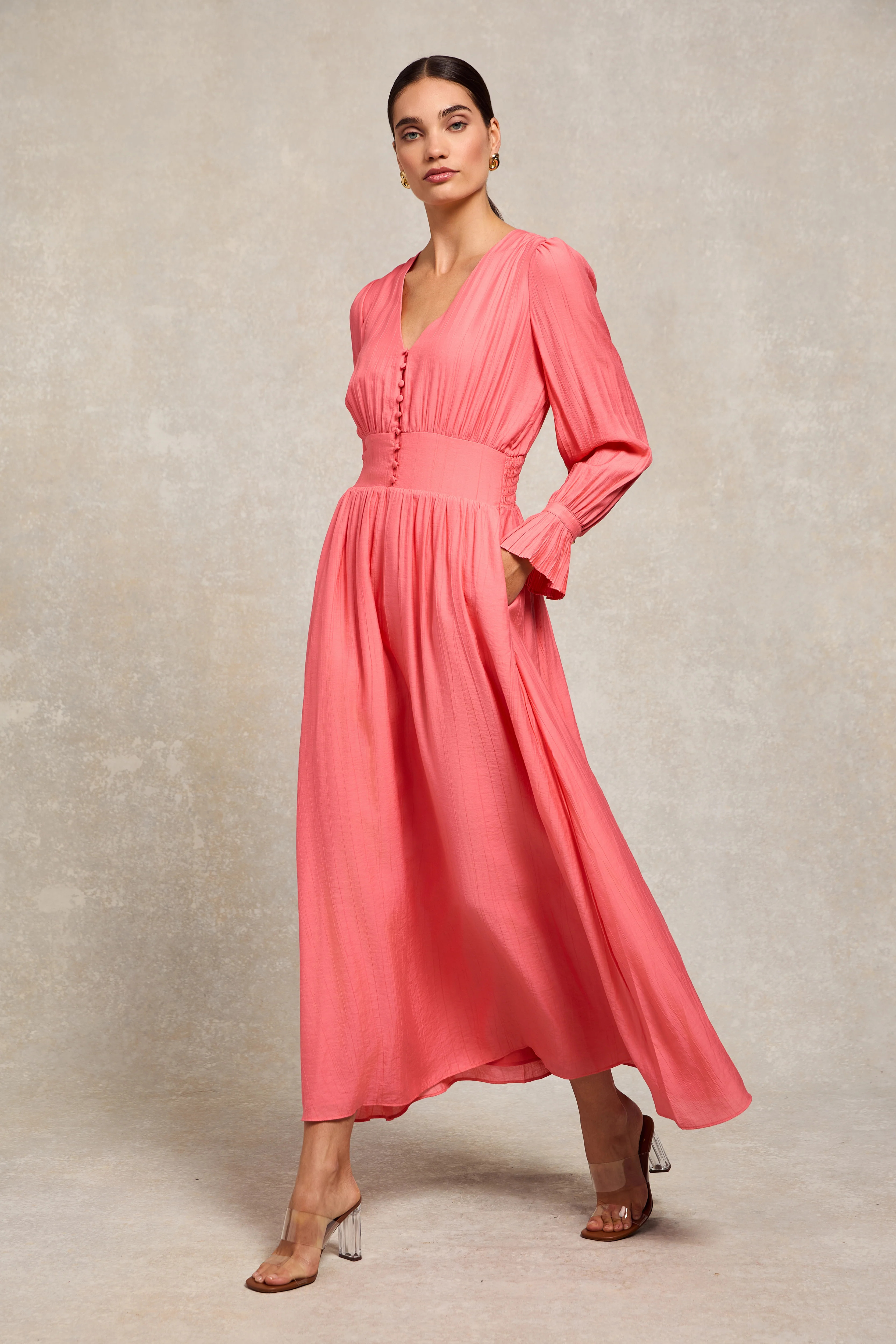 Phoebe V-Neck Maxi Dress (Coral) | Holland Cooper
