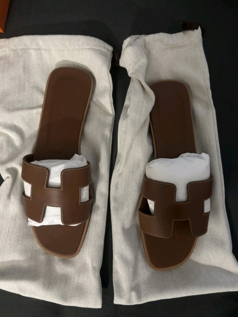 Authentic Brand New Oran Hermes Brown Leather Open-Toe Slide Sandals | Poshmark