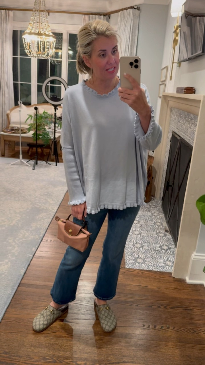Obsessing over this sweater! It now comes in blue & pink and the details on these jeans are such a yes! 

Sweater - one size
Jeans - 25
Mules - 38
 

#LTKdayinmylife #LTKmomlife #LTKOver40