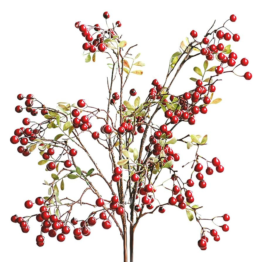 Firlar Artificial Red Berry Branch Long Stem Berry Picks, 4 PC 27.5 Inch Faux Holly Artificial Be... | Amazon (US)