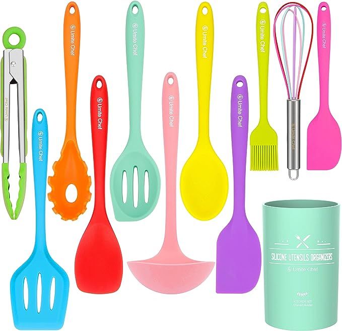 Silicone Cooking Utensils Kitchen Utensil Set-12 Pieces Colorful Kitchen Utensils Cooking Tools T... | Amazon (US)