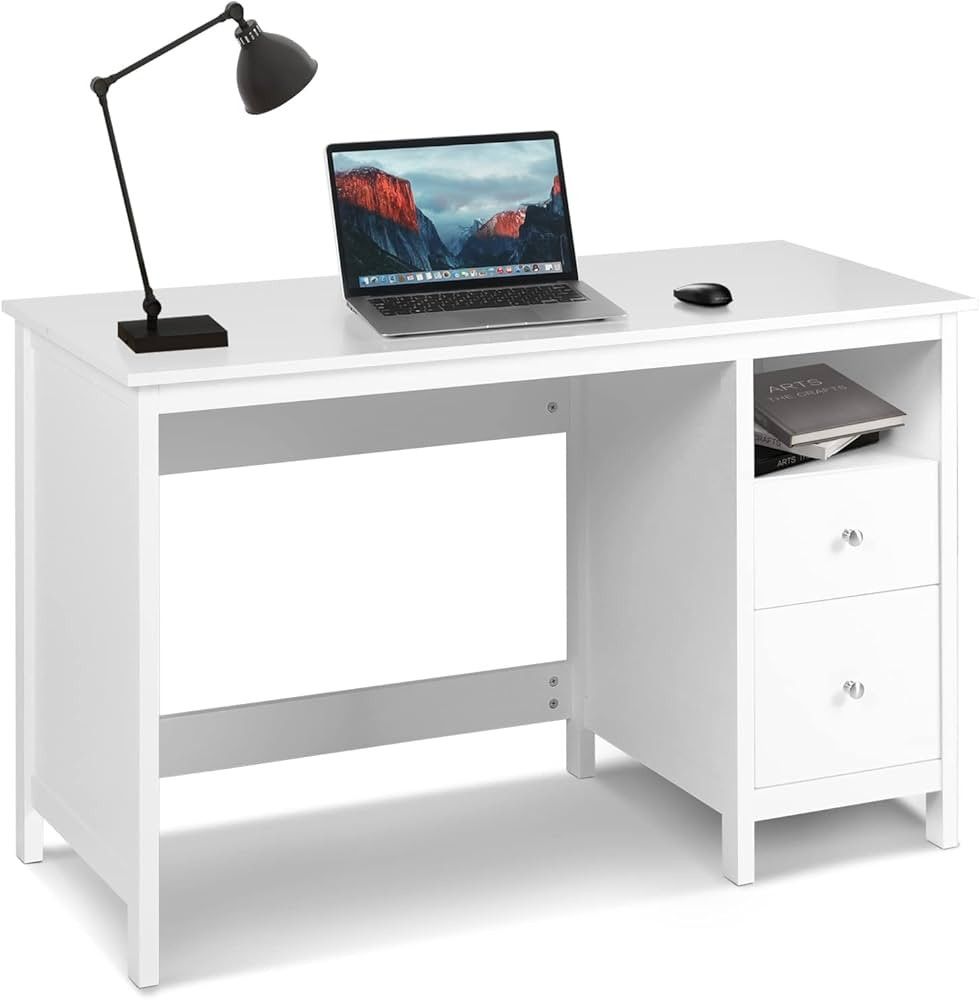 LQFATEST White Desk with Drawers, Modern Home Office Desk with Storage Drawers, Writing Studying ... | Amazon (US)