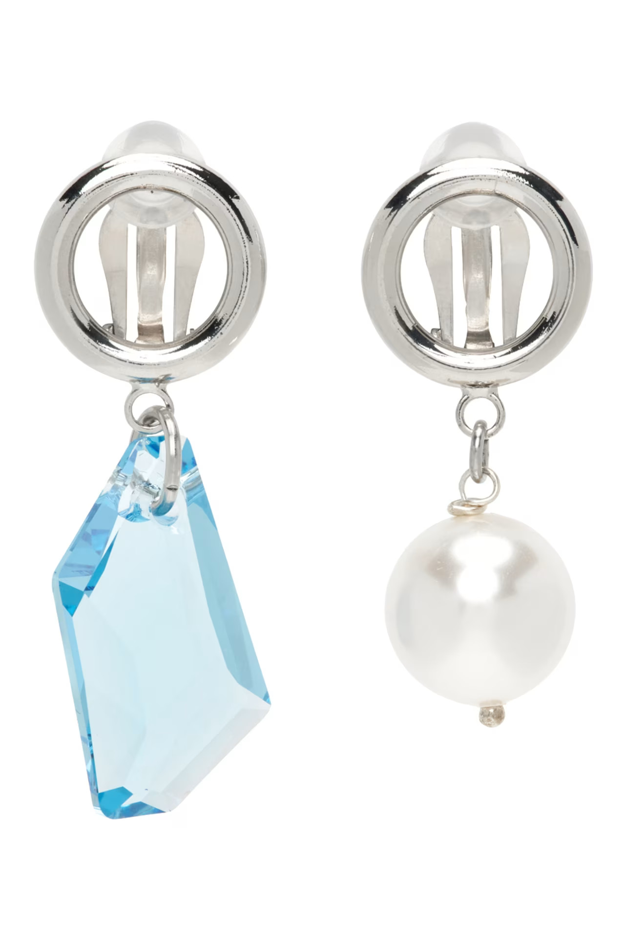 SSENSE Exclusive Silver & Blue Laura Clip-On Earrings | SSENSE