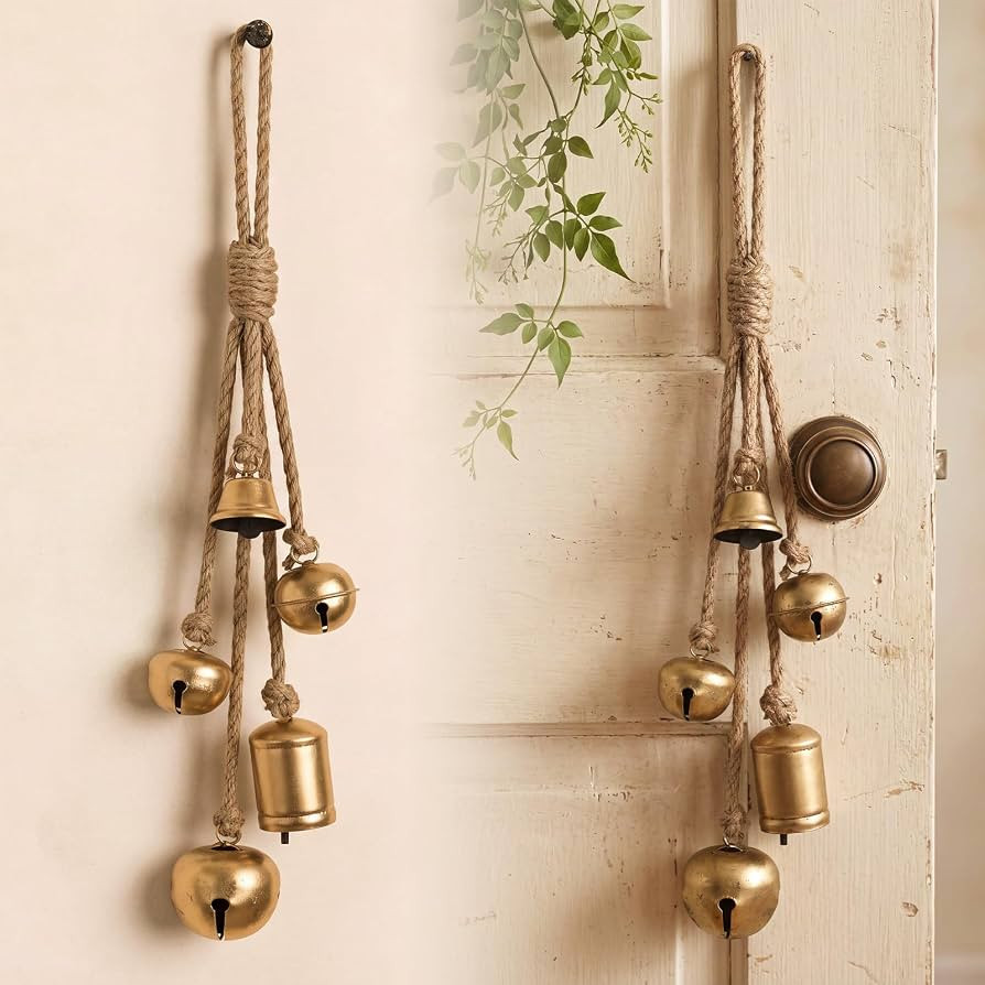 Flutesan 2 Pack Rustic Gold Christmas Bells with Hanging Rope 17.7 Inch | Amazon (US)