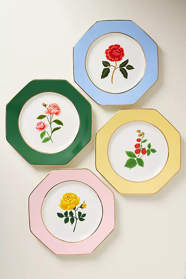 Rifle Paper Co. Roses Porcelain Dessert Plates, Set of 4 | Anthropologie (US)