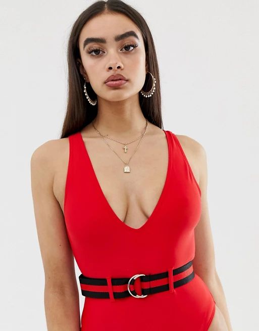 Missguided belted swimsuit in red | ASOS (Global)