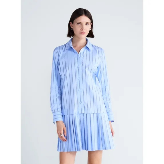 Free Assembly Women's and Women's Plus Striped Drop Waist Shirtdress with Long Sleeves, Sizes XS-... | Walmart (US)