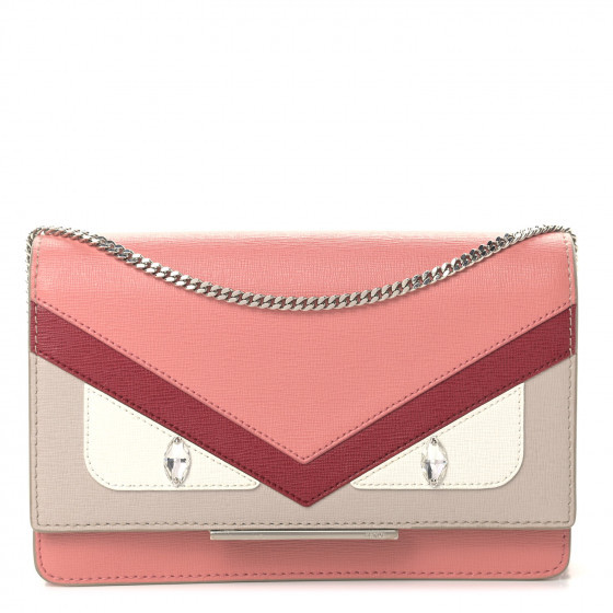 FENDI Vitello Elite Crystal Eye Monster Tube Wallet on Chain Grigio Polvere Ribes Multicolor | Fashionphile