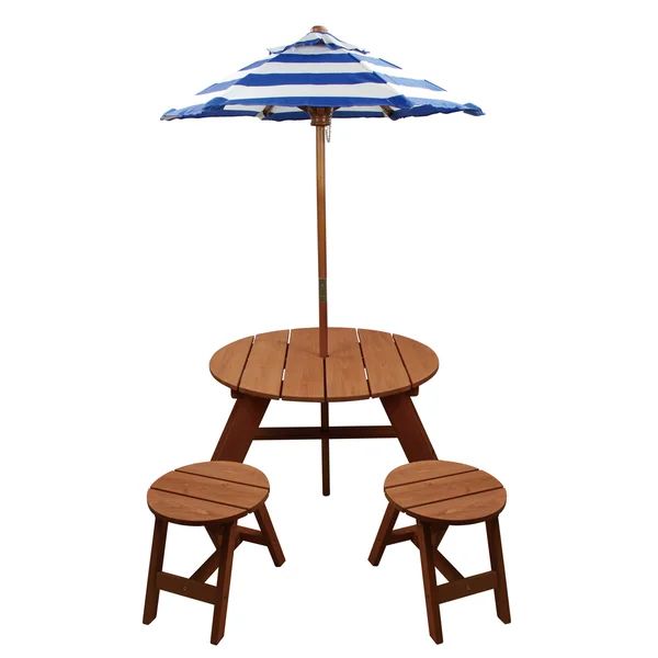 Homeware Brown Wood Kids Round Umbrella Table and Stools 3-piece Set - 33"Lx27"Wx54"H | Bed Bath & Beyond