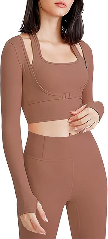 Flygo Long Sleeve Cutout Yoga Tops Sports Tees Crop Tops T Shirt for Women Workout | Amazon (US)