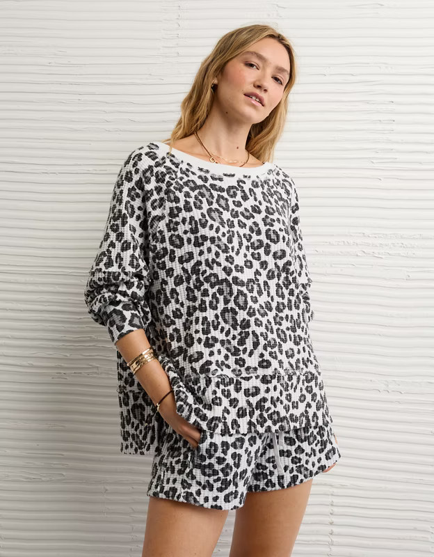 AE Big Hug Off-The-Shoulder Waffle Sweatshirt | American Eagle Outfitters (US & CA)