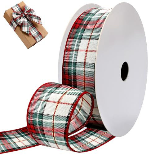 Shyyween Christmas Plaid Wired Ribbon 2.5 Inch x 22 Yards Red Green Buffalo Plaid Ribbon, Scottish Tartan Burlap Decor for Xmas Gift Wrapping Crafts Birthday Party Decoration | Amazon (US)