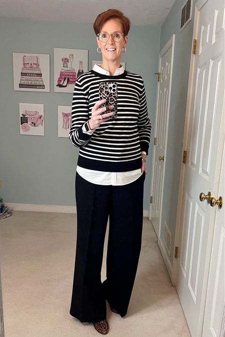 Classic and casual with stripes and black pants and leopard shoes. 

Black pants, stripe sweater, leopard shoes, classic outfit, fall outfit

#LTKstyletip