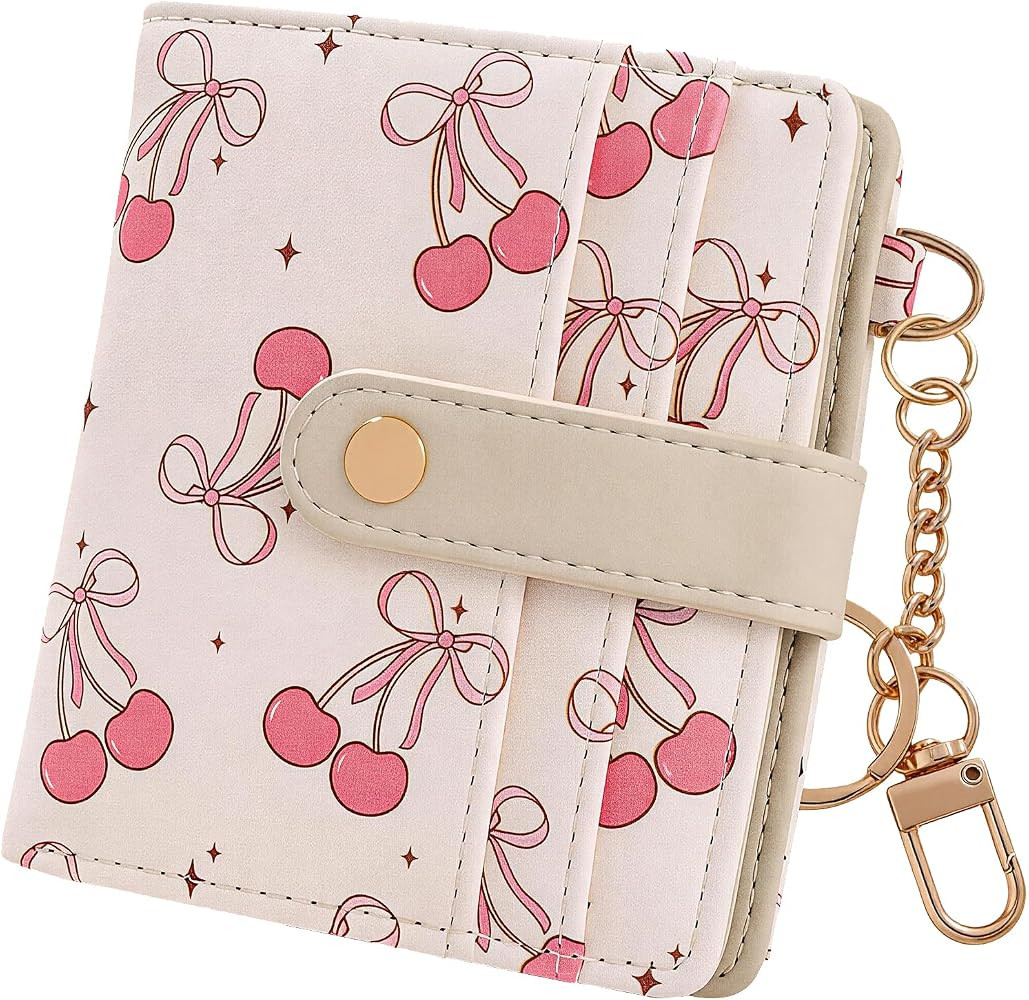 COOKOOKY Cherry Bowknot Bifold Card Holder Small Wallet for Women | Amazon (US)